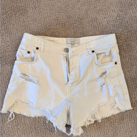 Love Tree Pants - Love Tree Women's White Distressed Jean Shorts